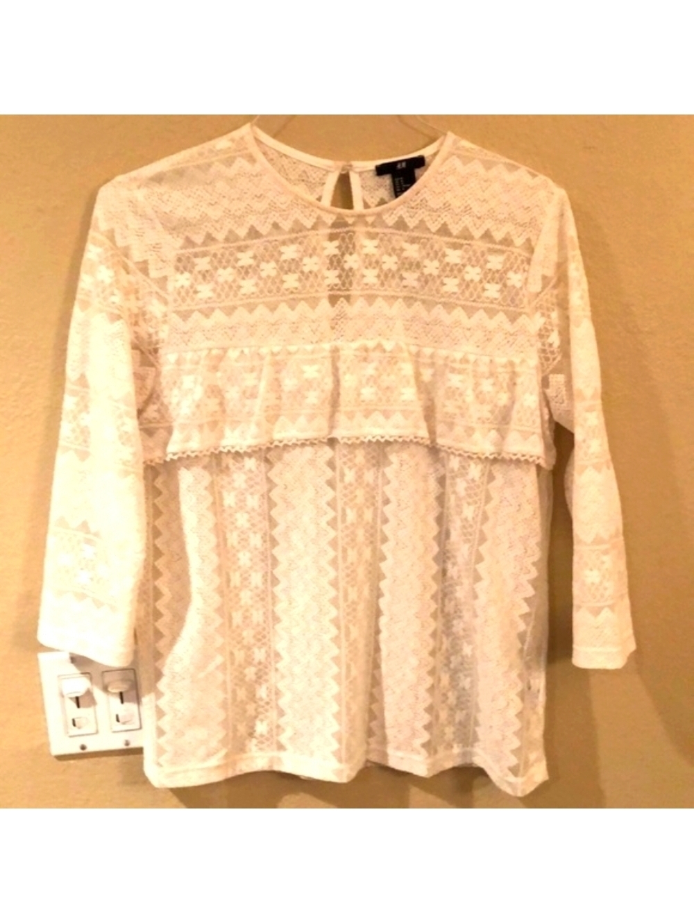 H&M Lace white blouse, shirt 3/4 arms, size medium
